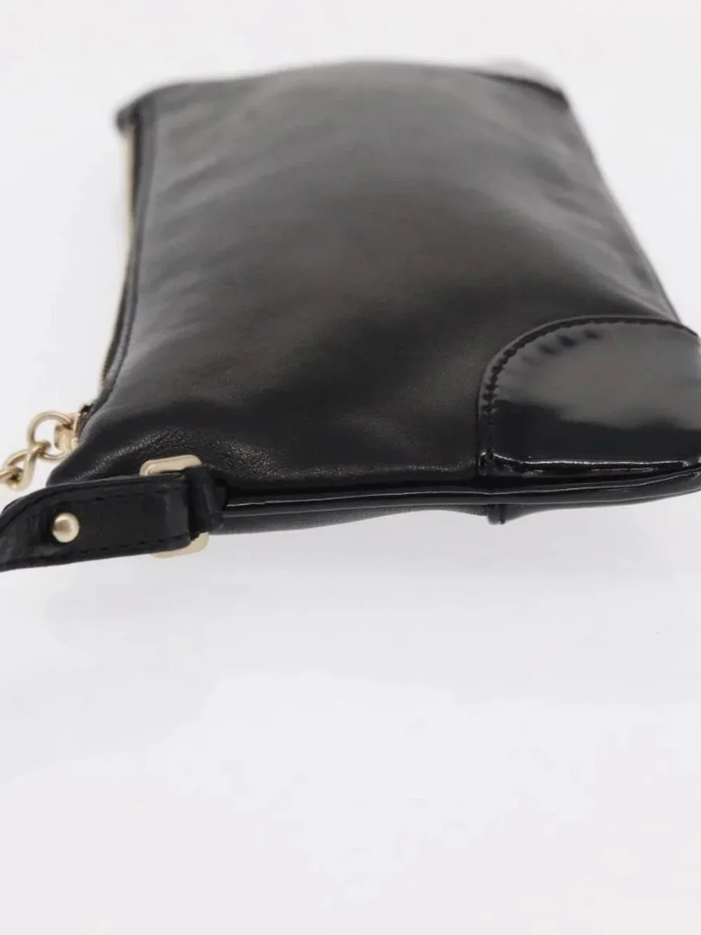 CHANEL Camelia Clutch Bag Lamb Skin Black Silver CC Auth BA9202V